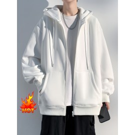 Men's Polyester Hooded Zip-Up Jacket - Loose Fit