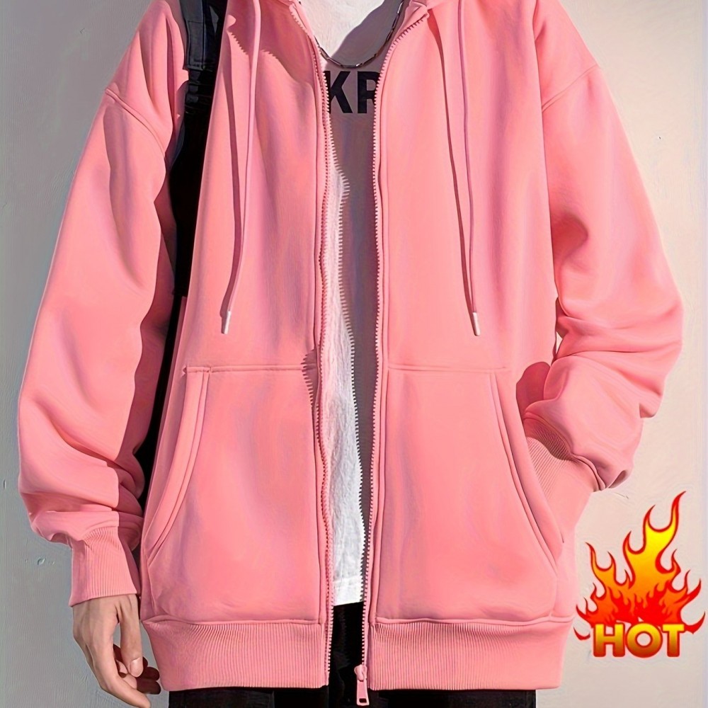 Men's Polyester Hooded Zip-Up Jacket - Loose Fit