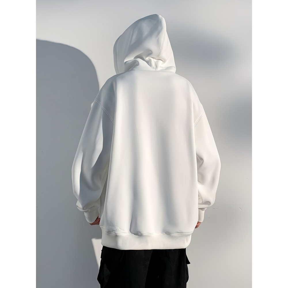 Men's Polyester Hooded Zip-Up Jacket - Loose Fit