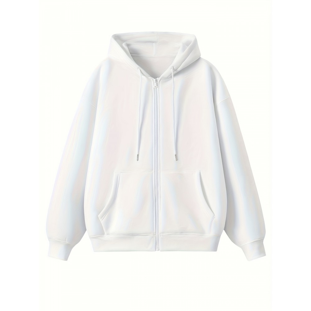 Men's Polyester Hooded Zip-Up Jacket - Loose Fit