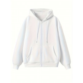Men's Polyester Hooded Zip-Up Jacket - Loose Fit