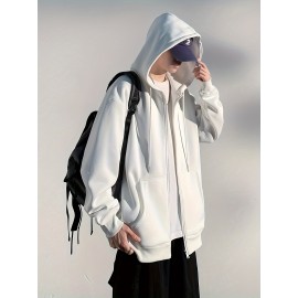 Men's Polyester Hooded Zip-Up Jacket - Loose Fit