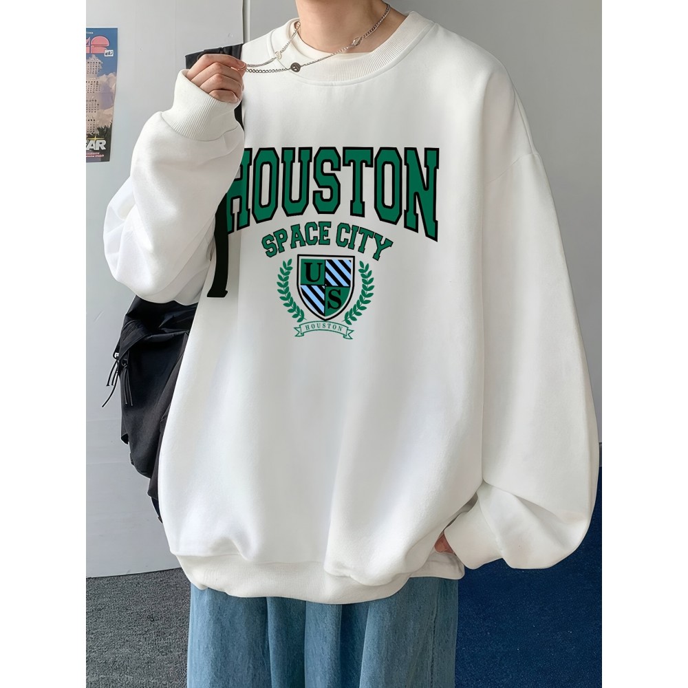 Men's Green Badge-Print Polyester Pullover Sweatshirt
