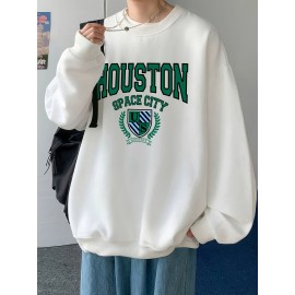 Men's Green Badge-Print Polyester Pullover Sweatshirt