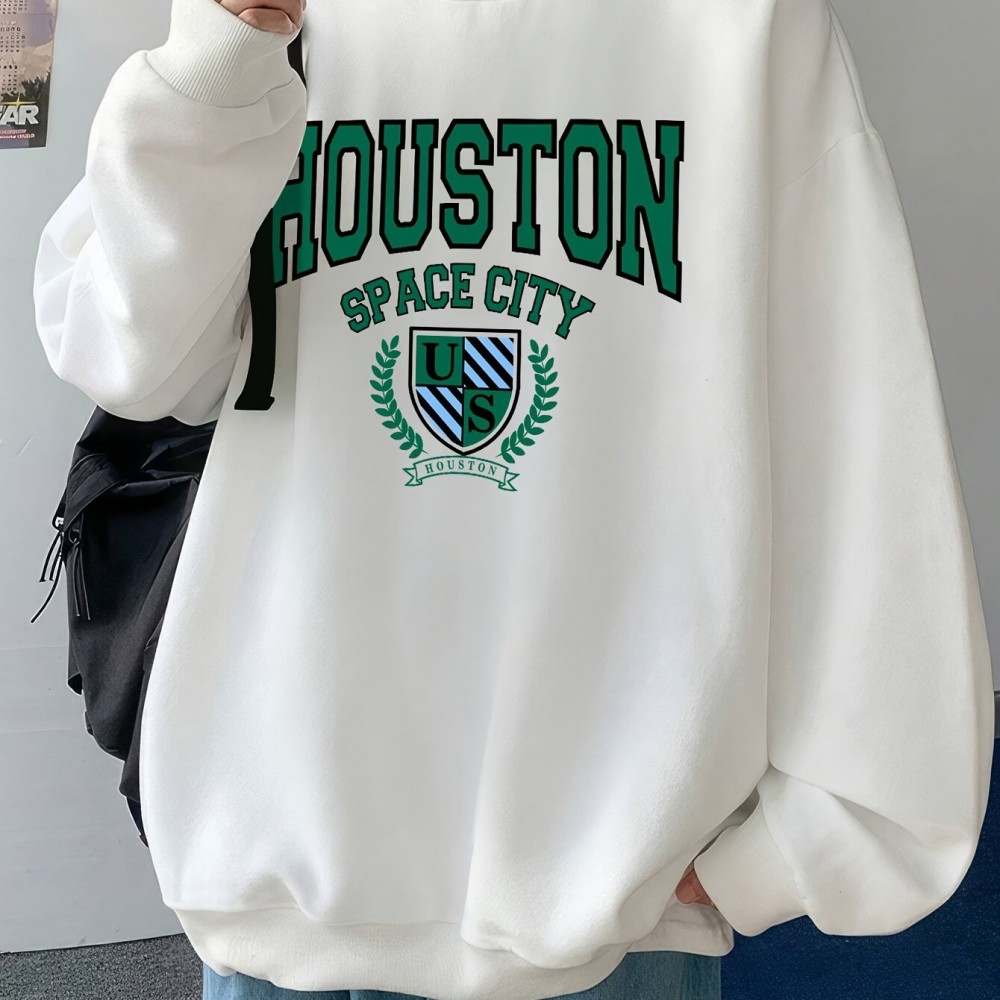 Men's Green Badge-Print Polyester Pullover Sweatshirt