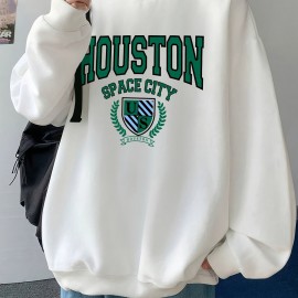 Men's Green Badge-Print Polyester Pullover Sweatshirt