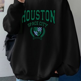 Men's Green Badge-Print Polyester Pullover Sweatshirt