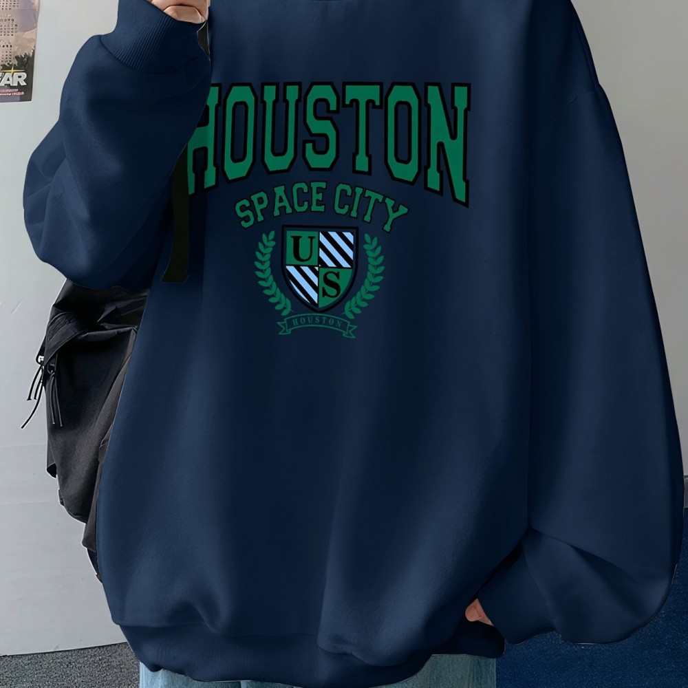 Men's Green Badge-Print Polyester Pullover Sweatshirt