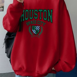 Men's Green Badge-Print Polyester Pullover Sweatshirt