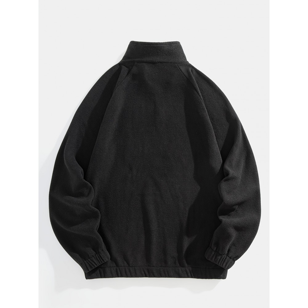 Men's Loose-Fit Polyester Sweatshirt – Embroidered Alphabet, Full Zip