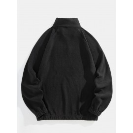 Men's Loose-Fit Polyester Sweatshirt – Embroidered Alphabet, Full Zip
