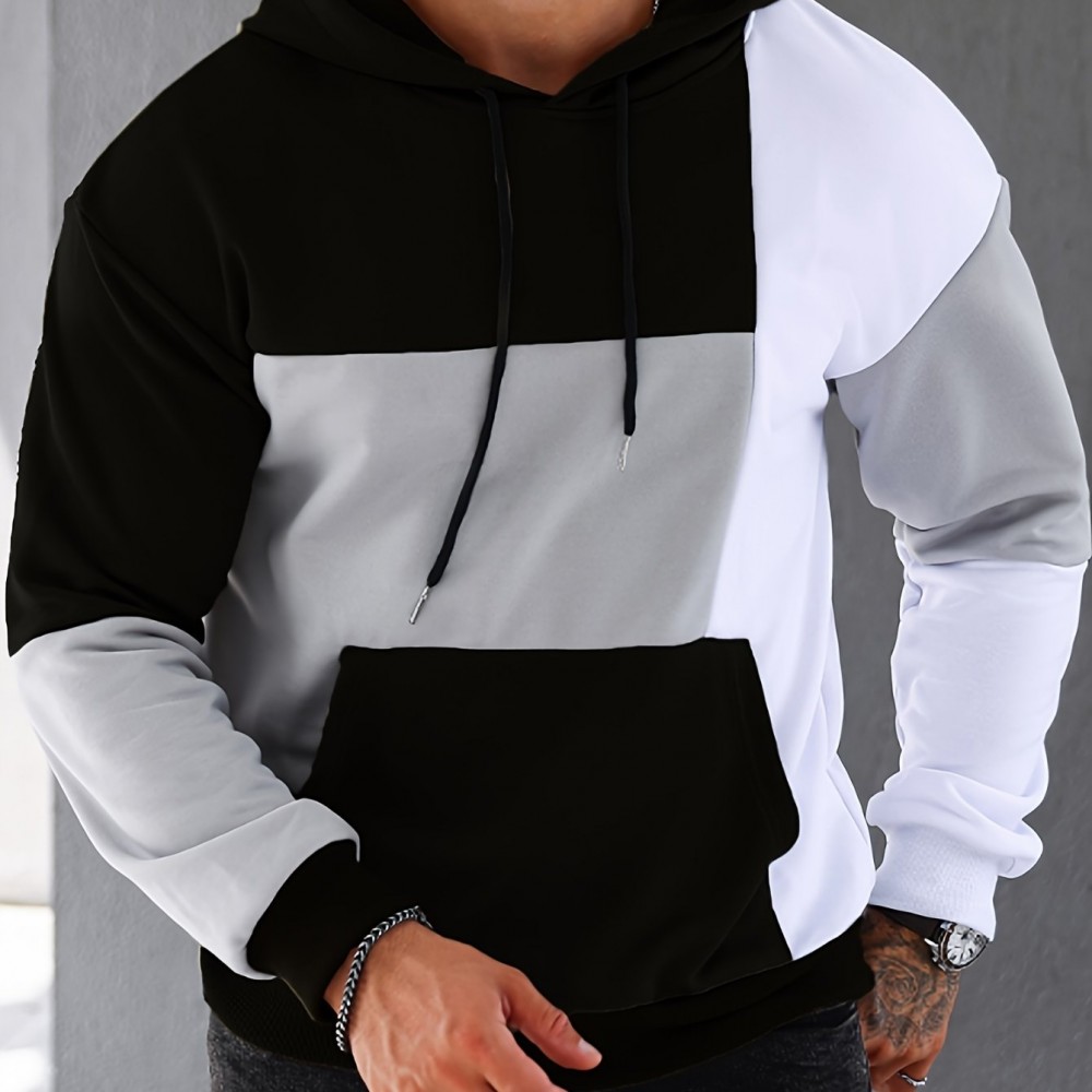 Men's Stretch Hoodie – Solid Color Pullover for Spring/Fall