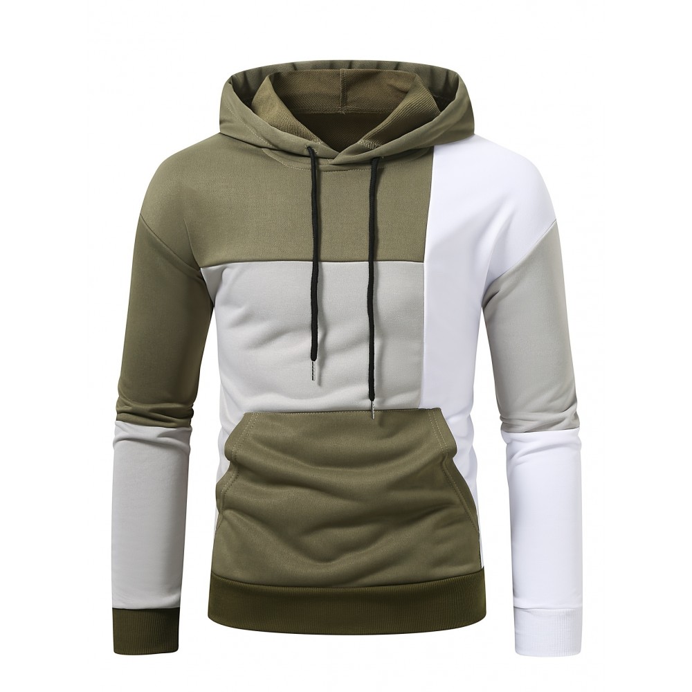 Men's Stretch Hoodie – Solid Color Pullover for Spring/Fall