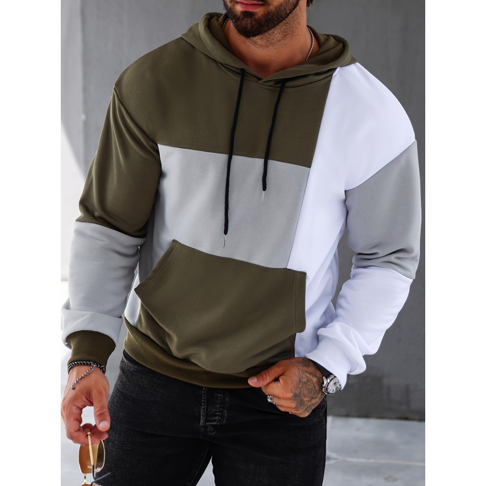Men's Stretch Hoodie – Solid Color Pullover for Spring/Fall