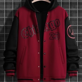 Men's Loose-Fit Polyester Baseball Jacket – V-Neck