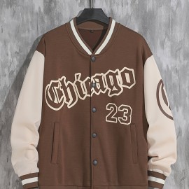 Men's Loose-Fit Polyester Baseball Jacket – V-Neck