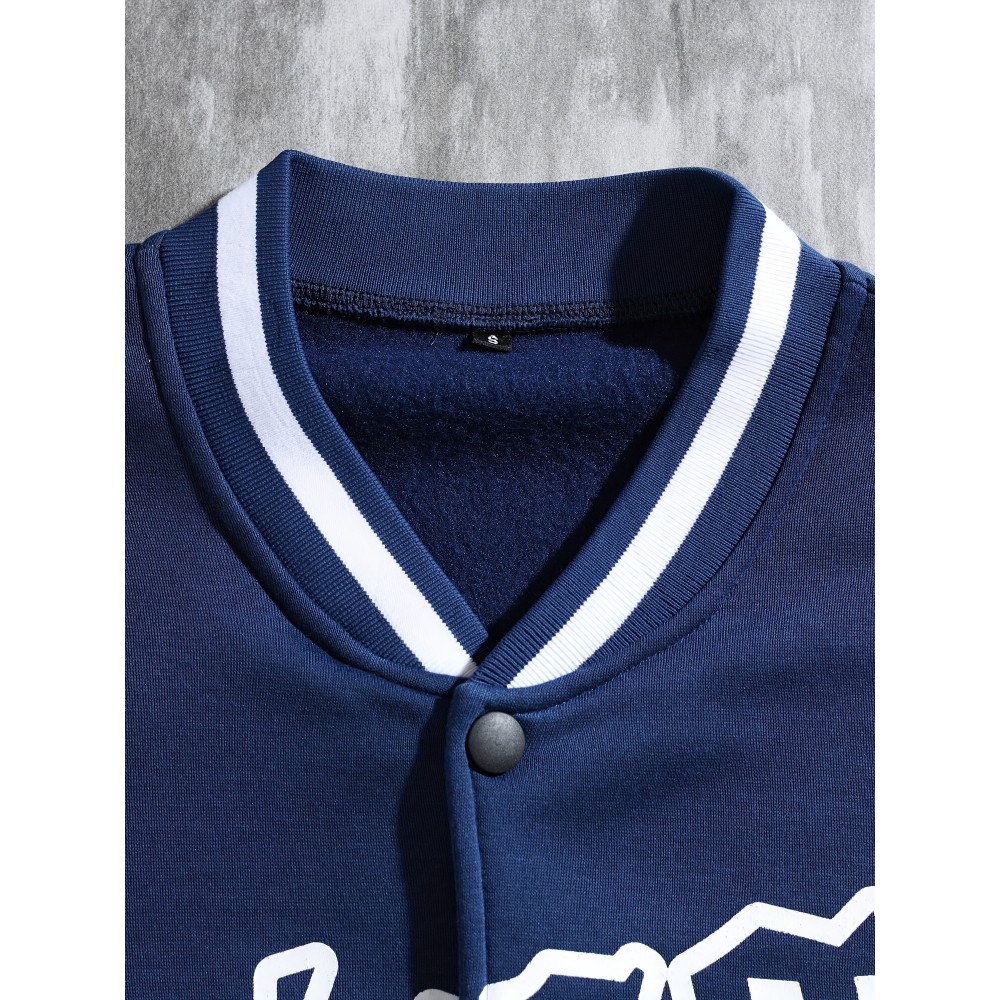 Men's Loose-Fit Polyester Baseball Jacket – V-Neck
