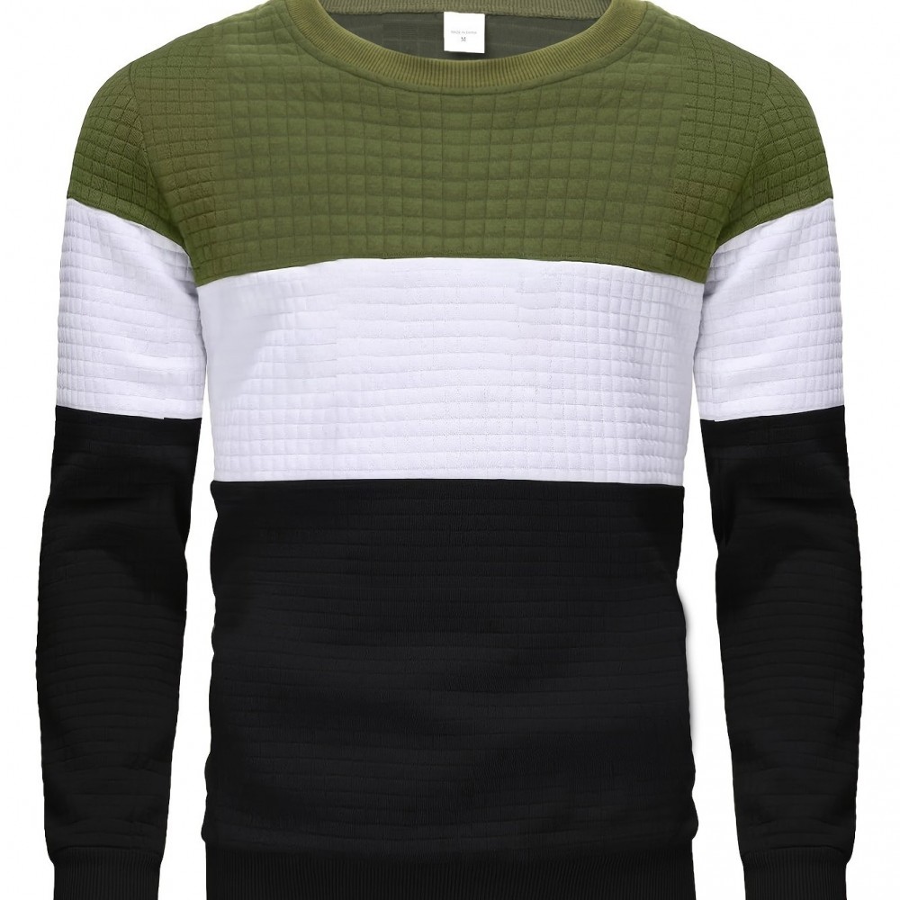 Men's 100% Polyester Block Color Crew Sweatshirt