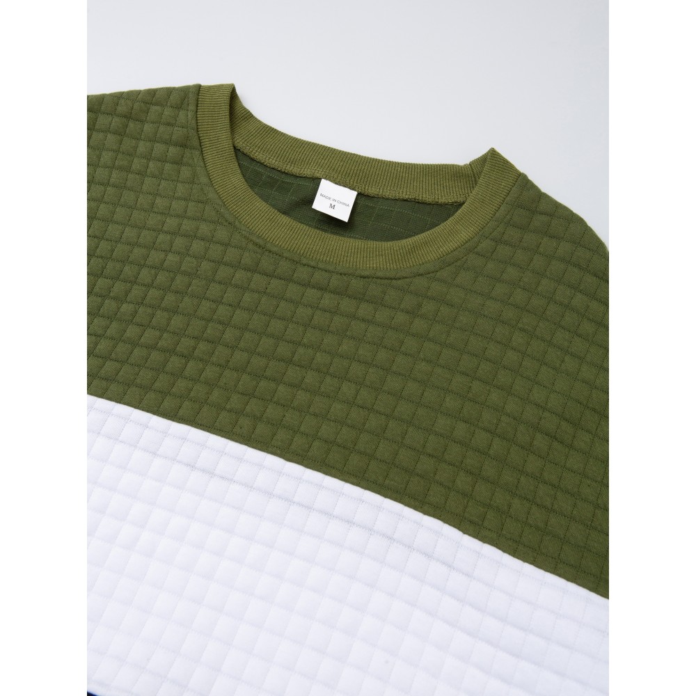 Men's 100% Polyester Block Color Crew Sweatshirt