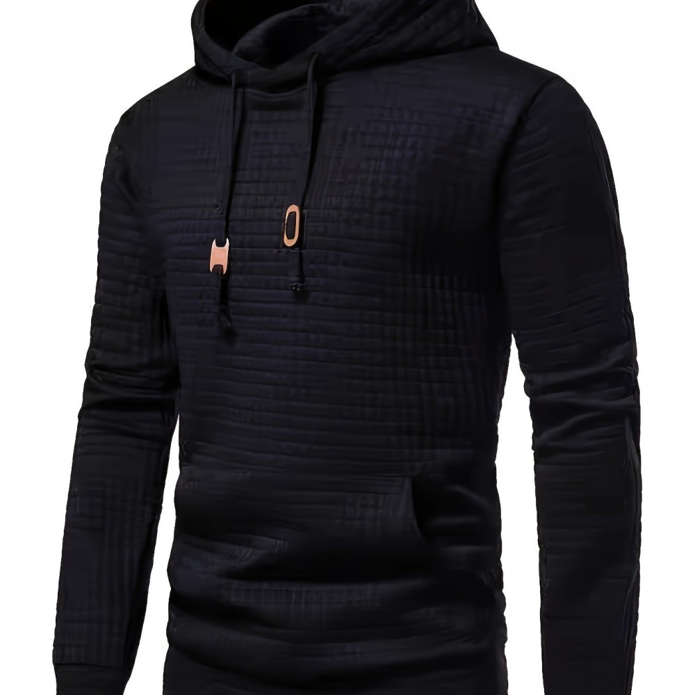 Men's Polyester Waffle-Knit Hoodie – Kangaroo Pocket