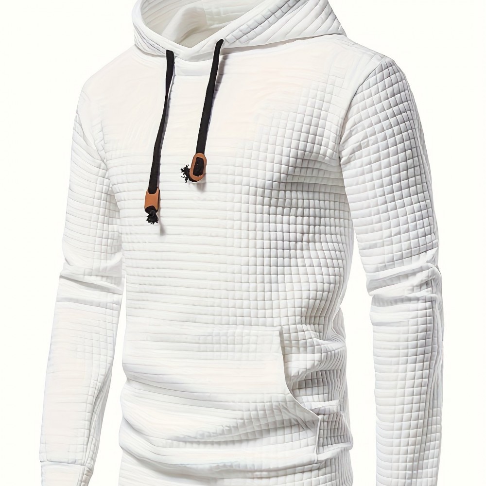 Men's Polyester Waffle-Knit Hoodie – Kangaroo Pocket