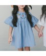 花朵刺绣纯棉女童A字裙——适合4–15岁