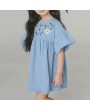 花朵刺绣纯棉女童A字裙——适合4–15岁