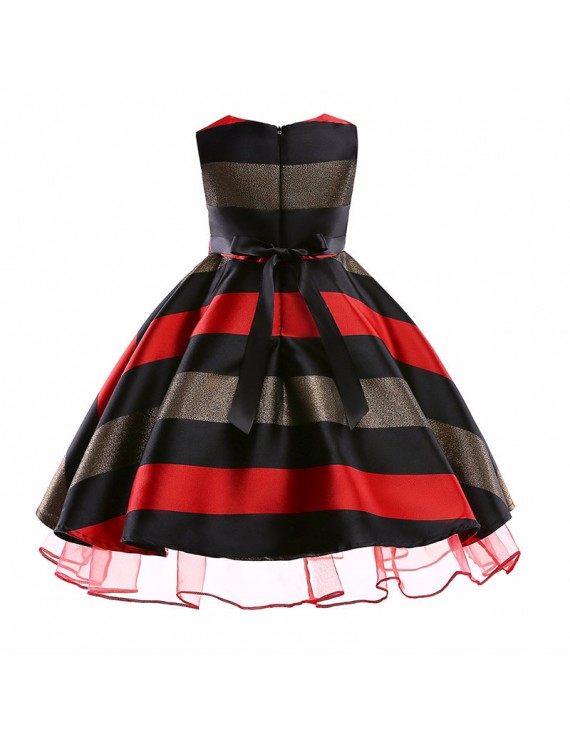 女童条纹无袖公主裙 - 棉涤纶混纺