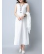 女士无袖交叉背带露背圆领连衣裙