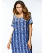 女士蓝色印花圆领长裙 - 涤纶