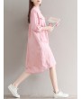 女士粉色及膝衬衫裙 - 3/4袖、立领