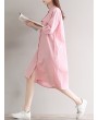 女士粉色及膝衬衫裙 - 3/4袖、立领