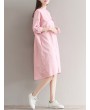 女士粉色及膝衬衫裙 - 3/4袖、立领