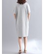 女士纯棉印花休闲连衣裙 - 灰色/橙色/咖啡色