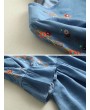 浅蓝色与深蓝色牛仔刺绣宝塔袖连衣裙