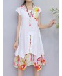 女士花卉图案V领棉涤混纺连衣裙