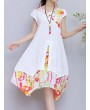 女士花卉图案V领棉涤混纺连衣裙