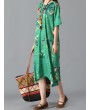 复古涂鸦树叶中长连衣裙 - 棉涤纶混纺