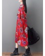 碎花长袖圆领及小腿中段连衣裙