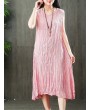 纯色无袖圆领及小腿夏季连衣裙