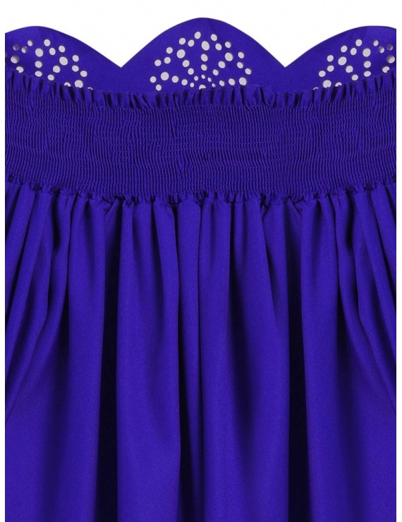 女士露肩三分之四袖蓝色迷你连衣裙