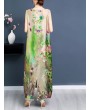 花卉图案无袖开衩长裙 - 涤纶夏季连衣裙