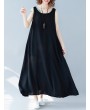 女士无袖聚酯纤维长裙——及踝夏日连衣裙