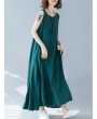 女士无袖聚酯纤维长裙——及踝夏日连衣裙