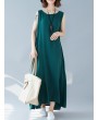 女士无袖聚酯纤维长裙——及踝夏日连衣裙