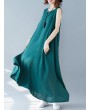 女士无袖聚酯纤维长裙——及踝夏日连衣裙
