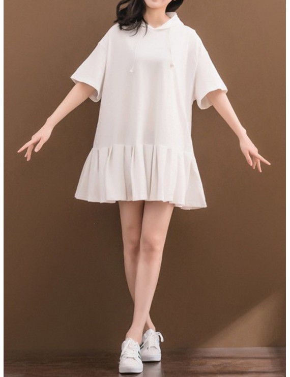女士褶皱连帽半袖夏季连衣裙