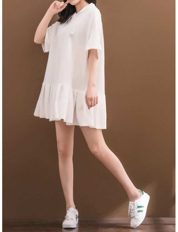 女士褶皱连帽半袖夏季连衣裙
