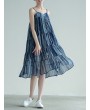 条纹细肩带及小腿中部夏季连衣裙 – 涤纶