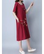 女士复古花卉刺绣棉质连衣裙